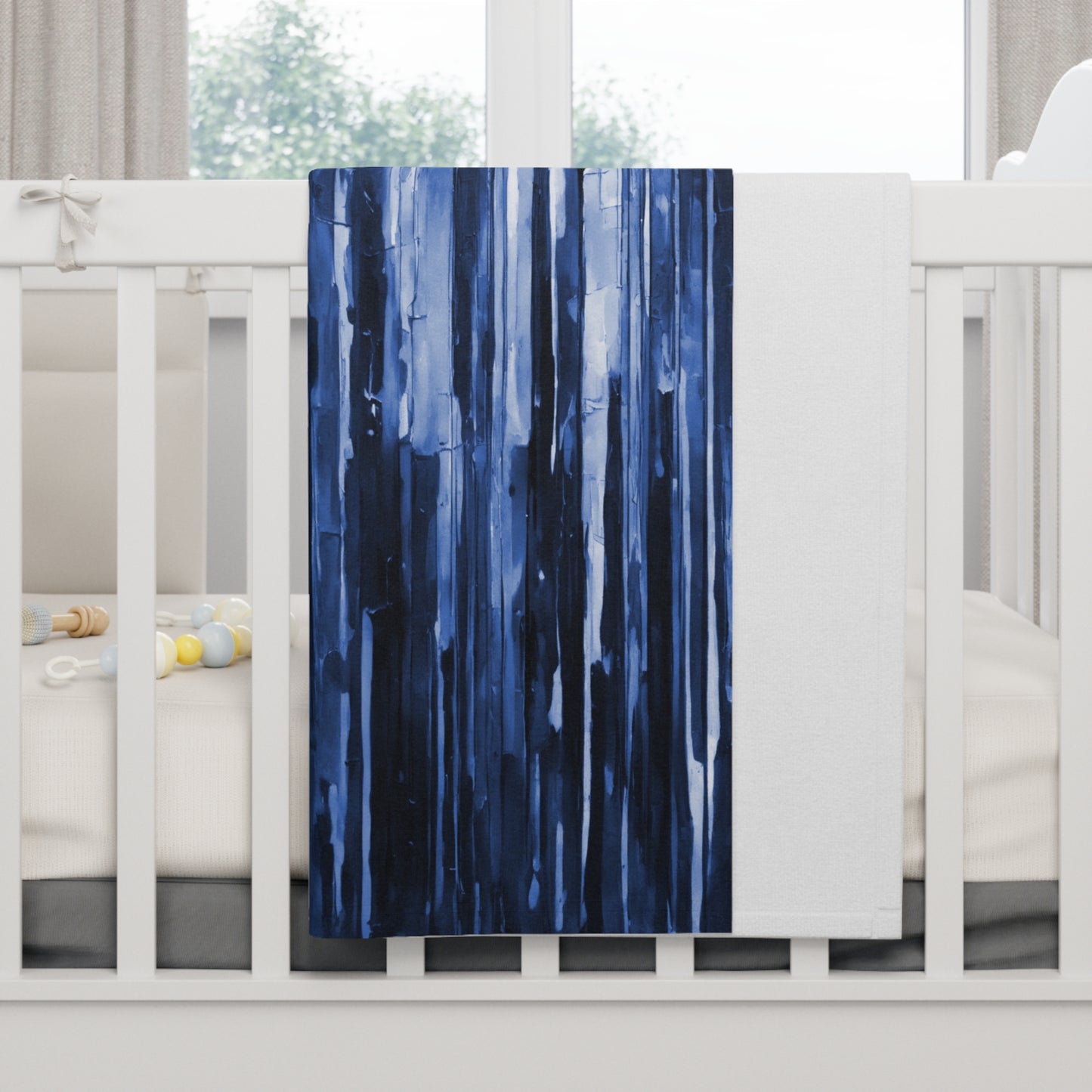 Striped Deep Blue Soft Fleece Baby Blanket, 30" x 40"