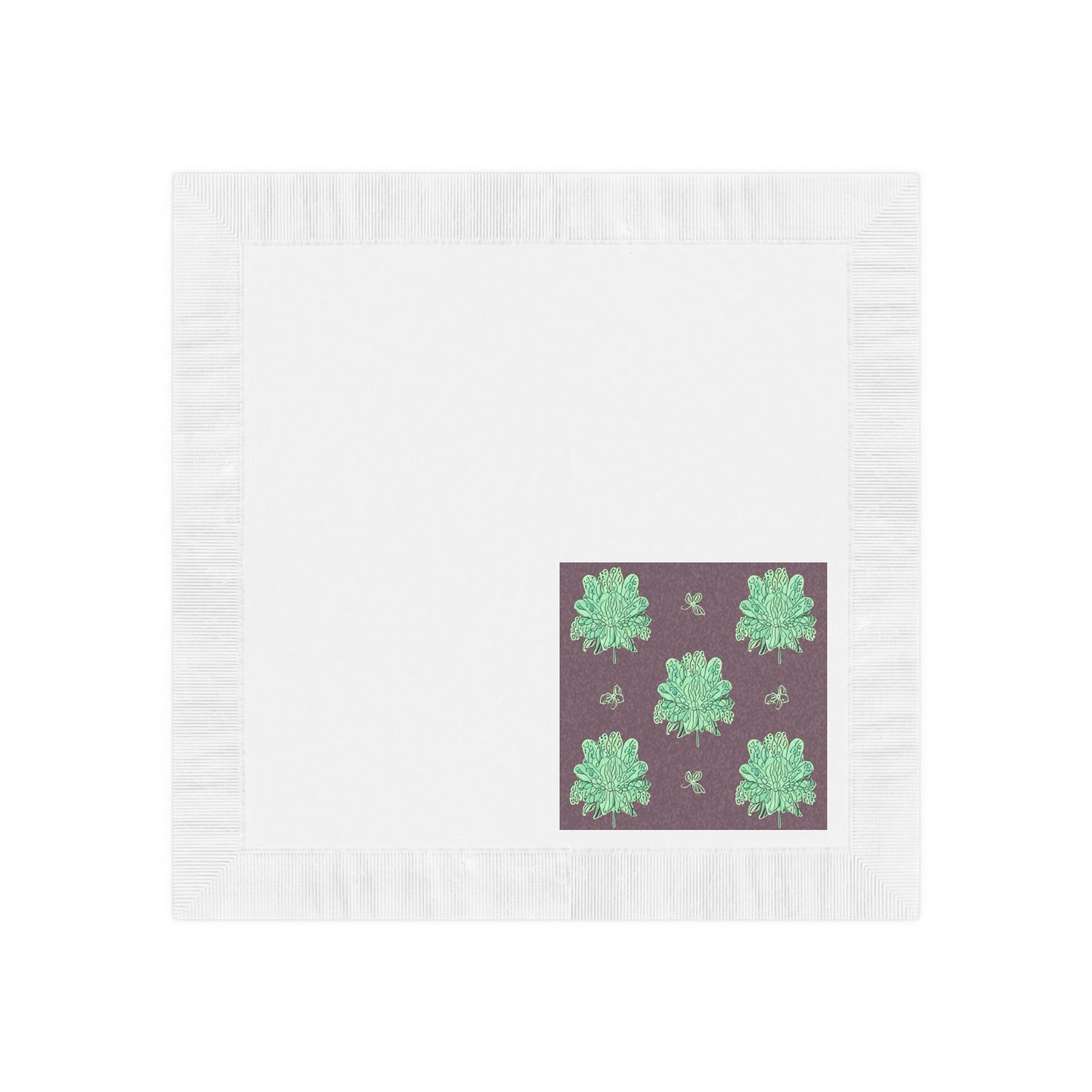 Mint Green Floral Butterflies White Coined Napkins, 6.5" x 6.5"