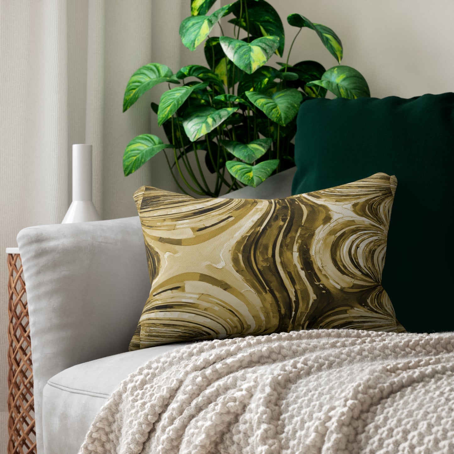 Uzi Spiral Light Brown Spun Polyester Lumbar Pillow, 20" x 14"