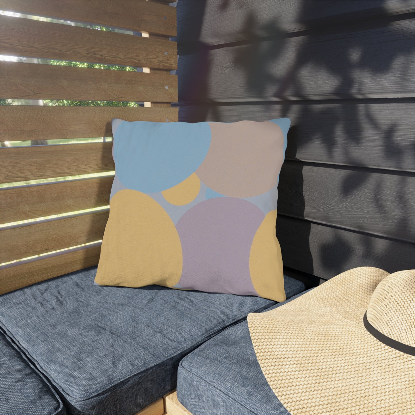 Pastel Baby Blue and Peach Patches 16" x 16" Outdoor Pillows