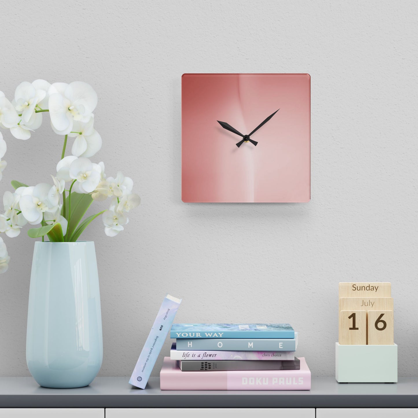 Rose Red Fade Acrylic Wall Clock, Round or Square, 10.75" x 10.75"