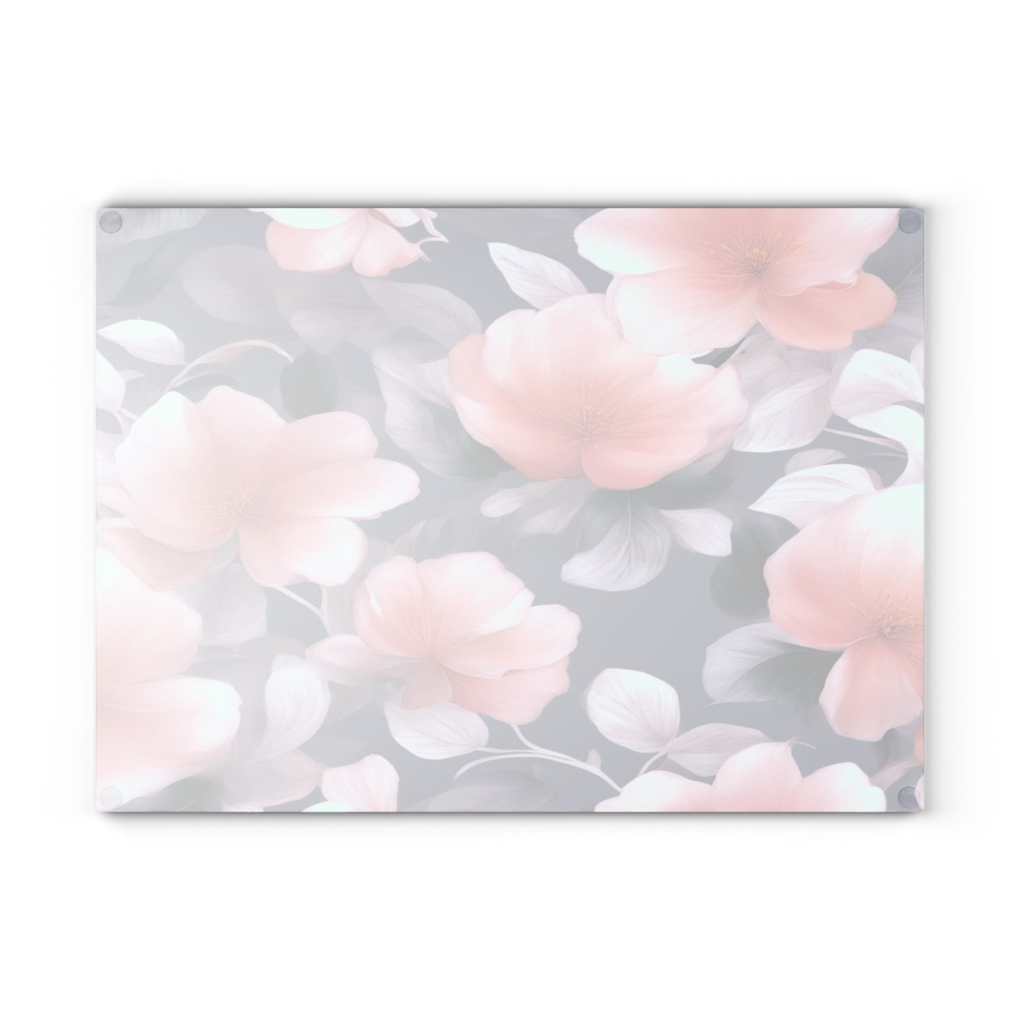 Peach and Blue Gray Floral Bunch Glass Cutting Board, 11" x 15"