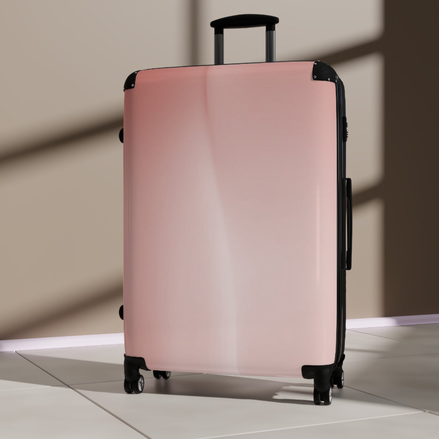 Rose Red Fade Large Suitcase with built in lock, 4 double-wheels, telescopic handle, and ABS back hard-shell