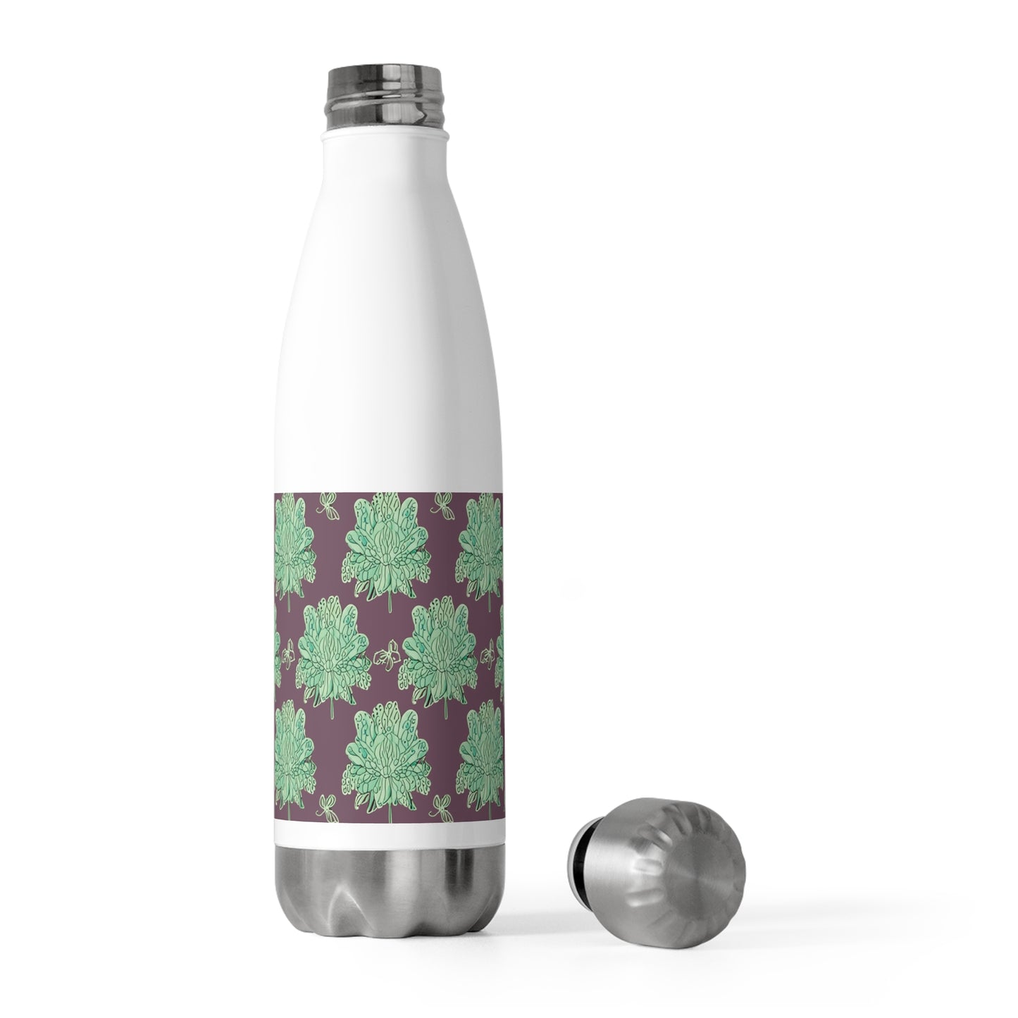 Mint Green Floral Butterflies 20oz Insulated Water Bottle