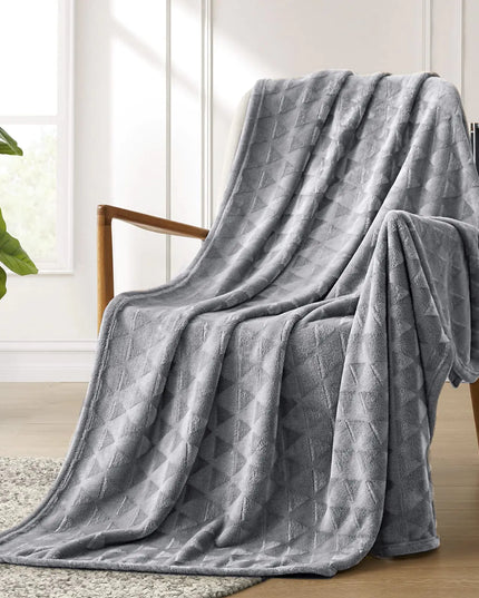 Lightweight Grey Flannel Blankets with Decorative Triangle Pattern 50" x 70"