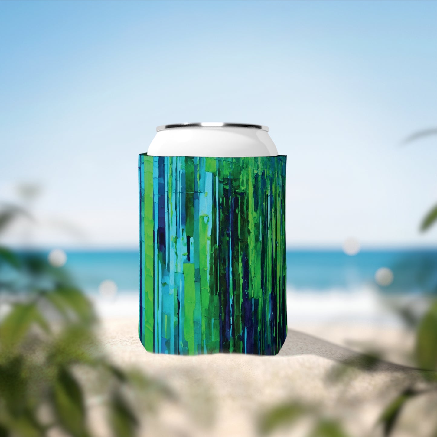 Striped Blue Green 12 oz Can Cooler Sleeve