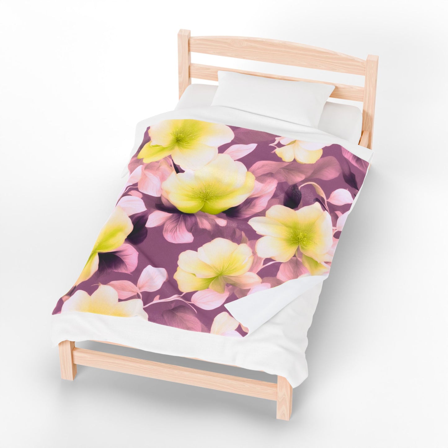 Lemon Blossom Floral Bunch Velveteen Plush Blanket, 50" x 60"