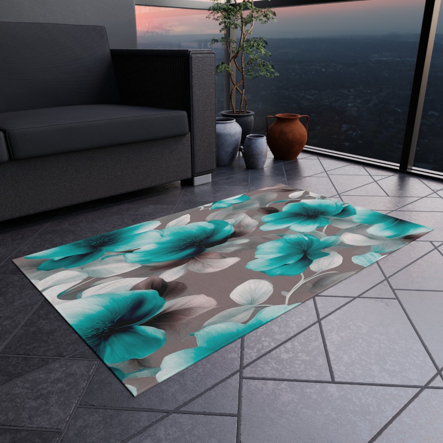 Tif Green Gray Floral Bunch Outdoor Rug, 36" x 60"