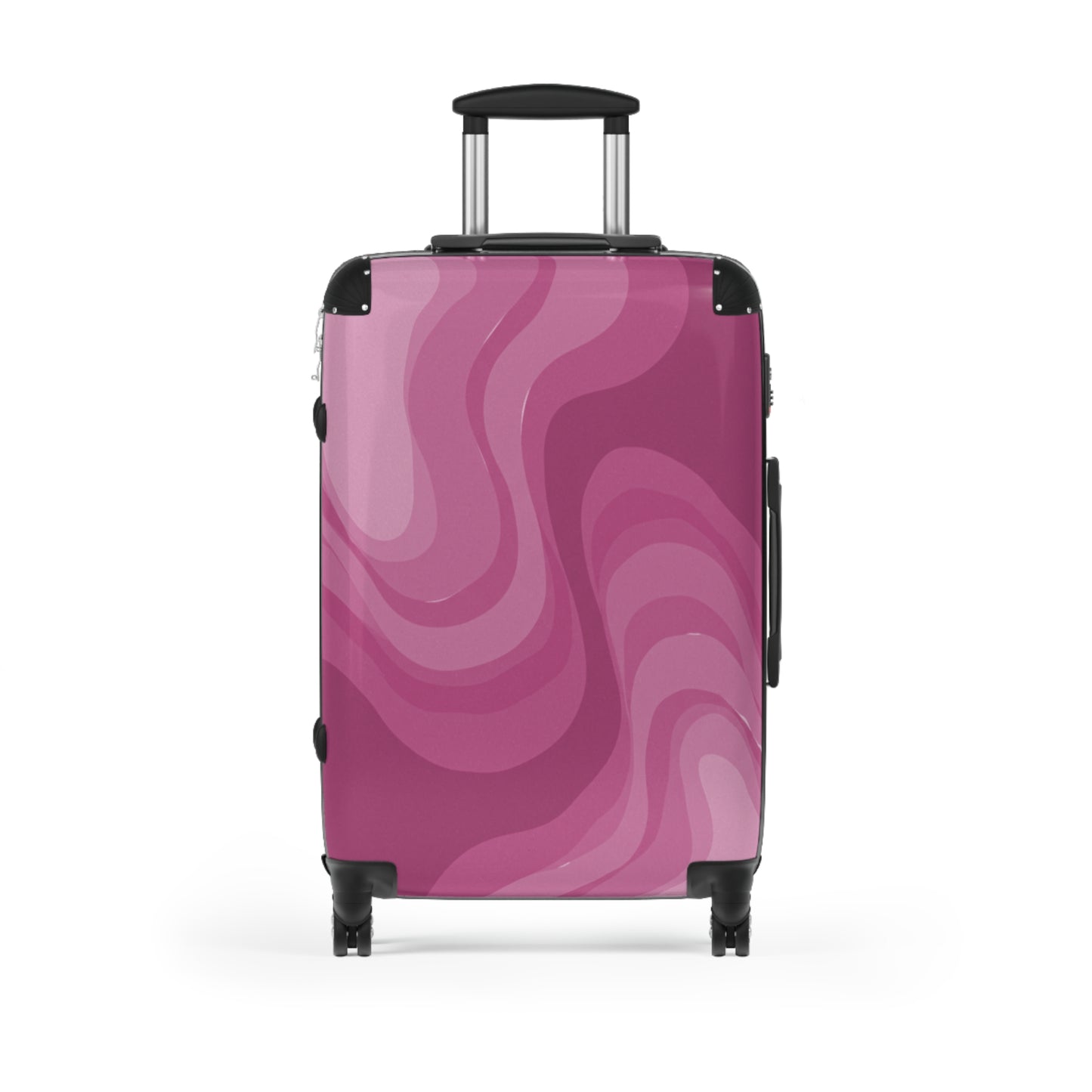 PInky Mauve Wavey Medium Suitcase with built in lock, 4 double-wheels, telescopic handle, and ABS back hard-shell