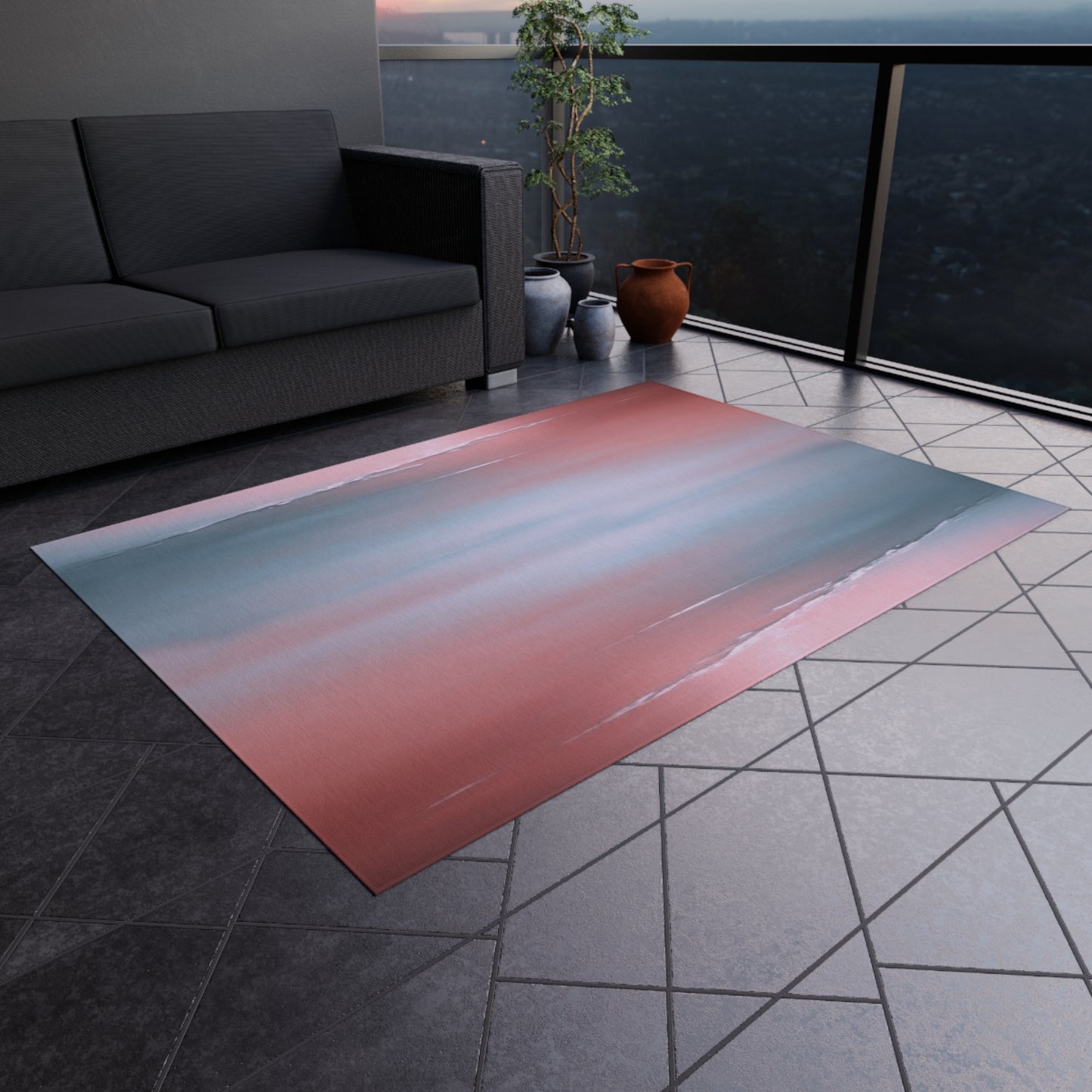 Gray Sea Pink Fog Outdoor Rug, 60" x 84"