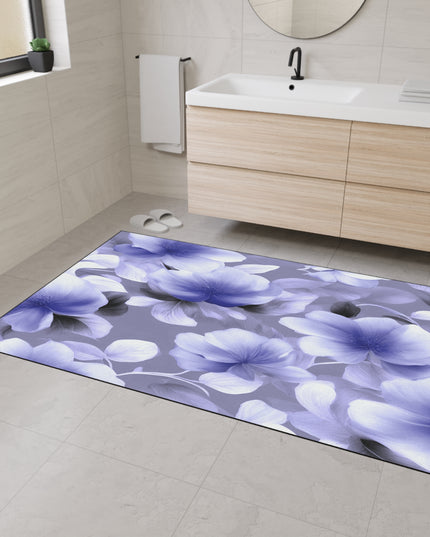 Indigo Blossom Floral Bunch Heavy Duty Floor Mat, 48" x 72"