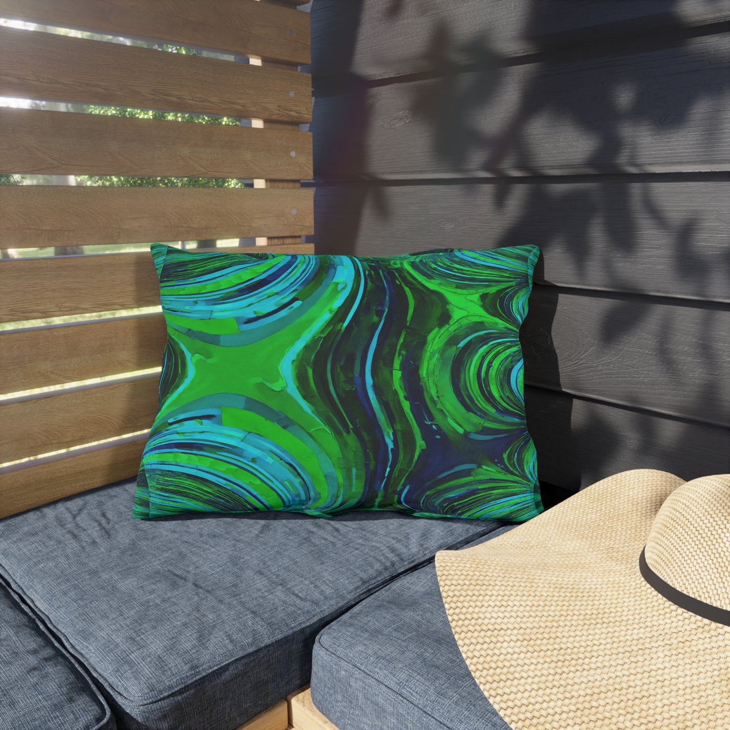 Uzi Spiral Blue Green 20" x 14" Outdoor Pillow