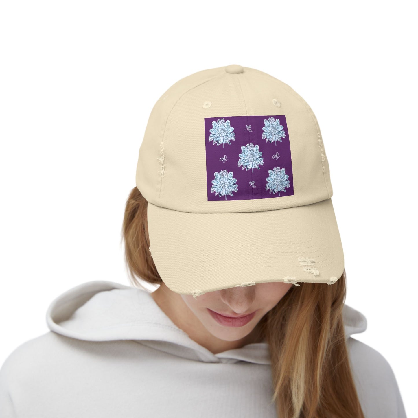 Blue Floral Butterflies Unisex Distressed Cap