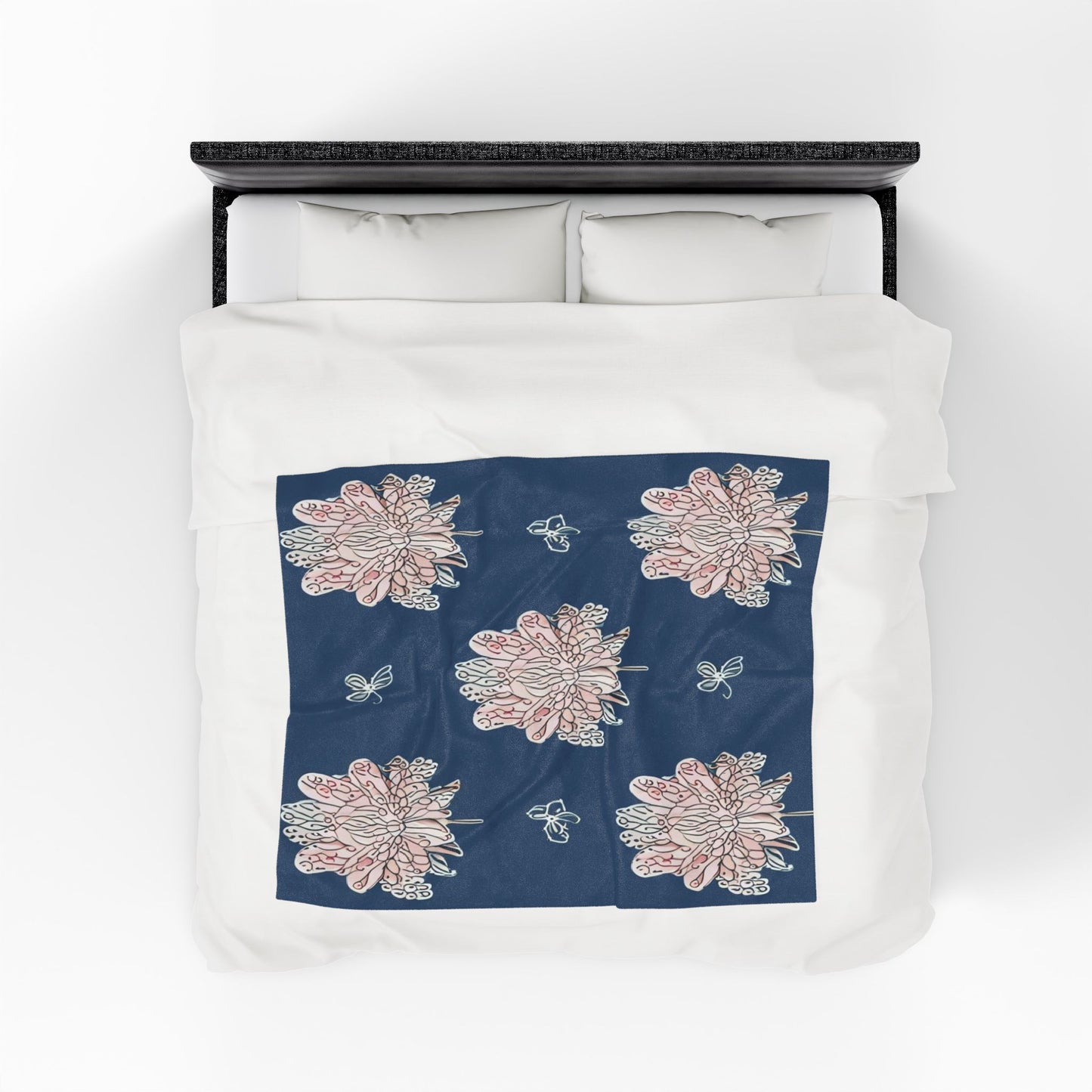Rose White Floral Butterflies Velveteen Plush Blanket, 50" x 60"
