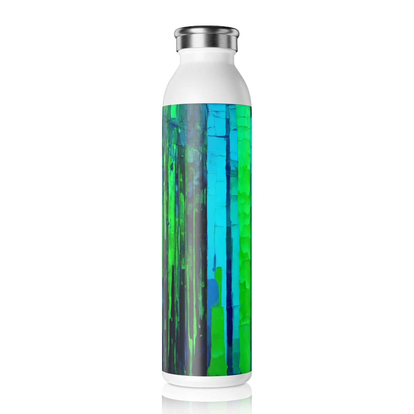 Striped Blue Green Slim Water Bottle, 20 oz White