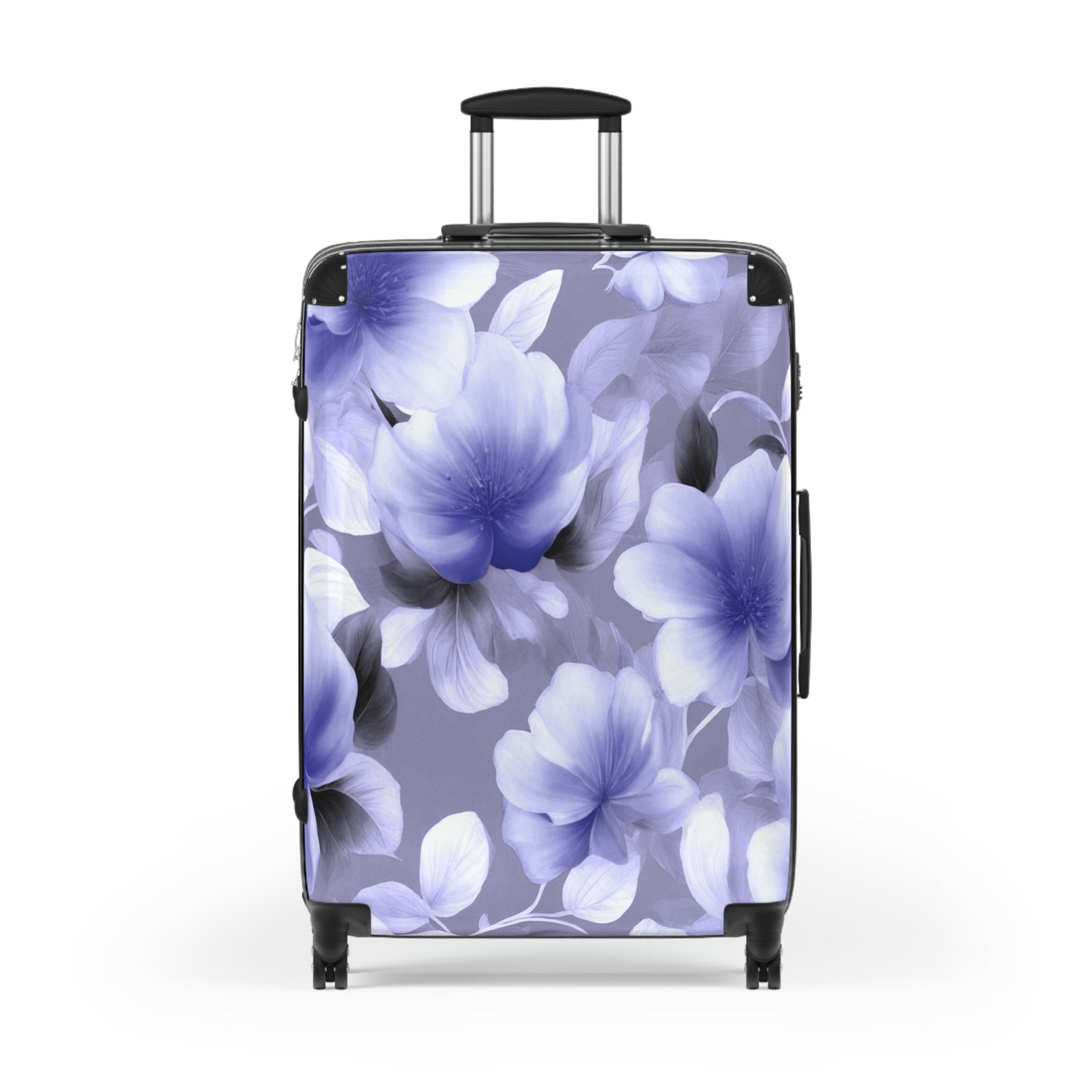 Indigo Blossom Floral Bunch Large Suitcase with built in lock, 4 double-wheels, telescopic handle, and ABS back hard-shell