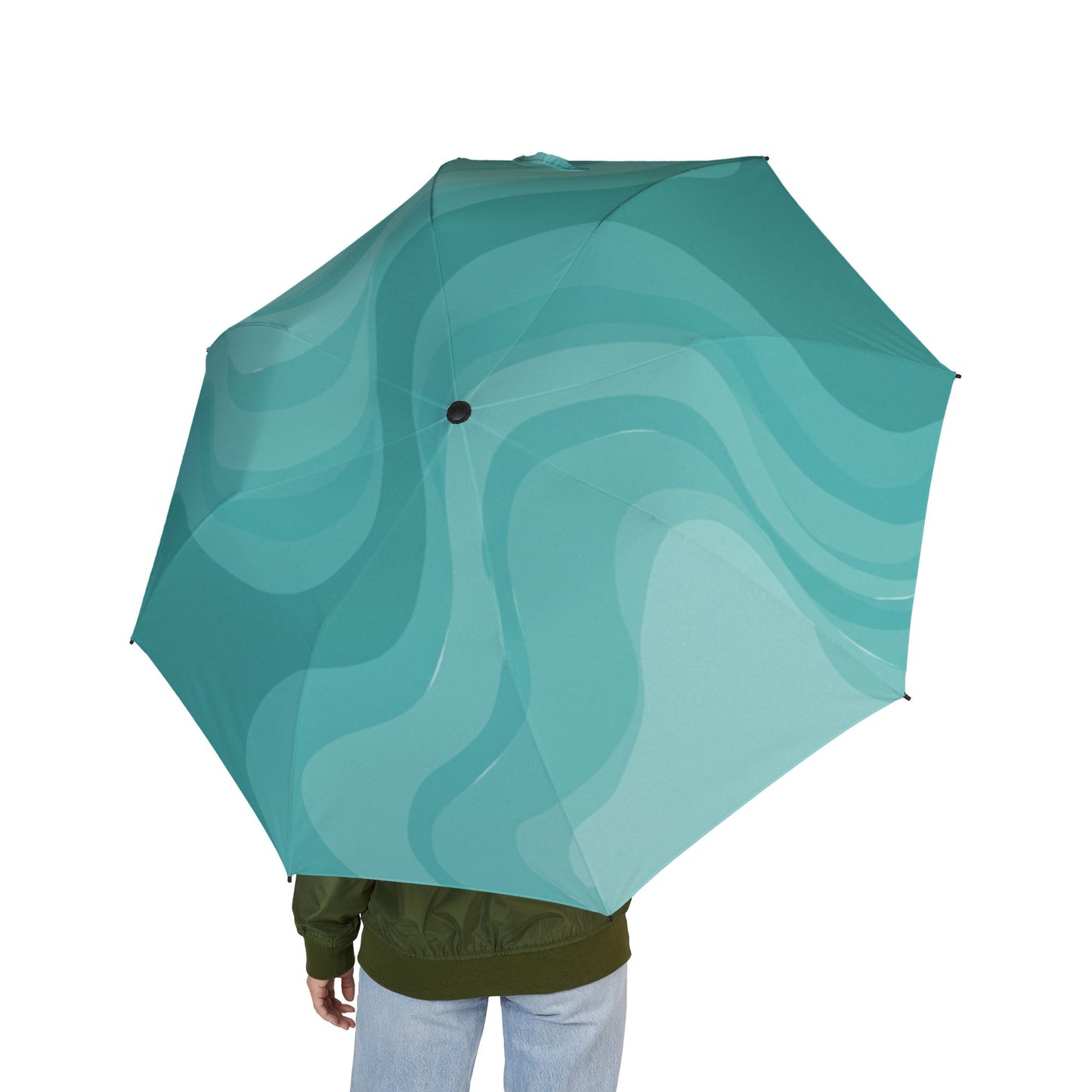 Tif Green Wavey Foldable Umbrella - Compact & Chic