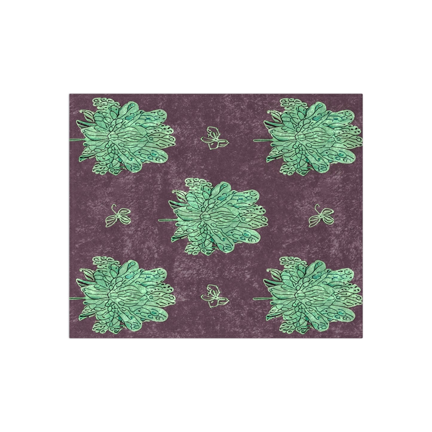 Mint Green Floral Butterflies 50" x 60" Crushed Velvet Blanket