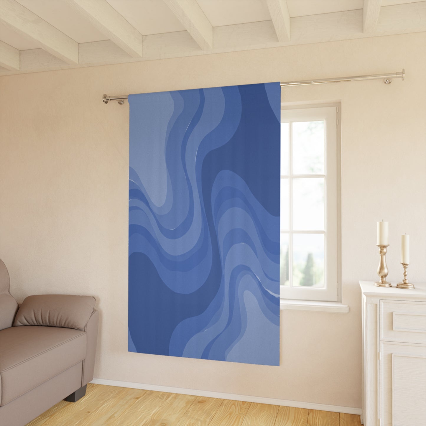 Deep Blue Wavey Window Curtain, 50" x 84", blackout