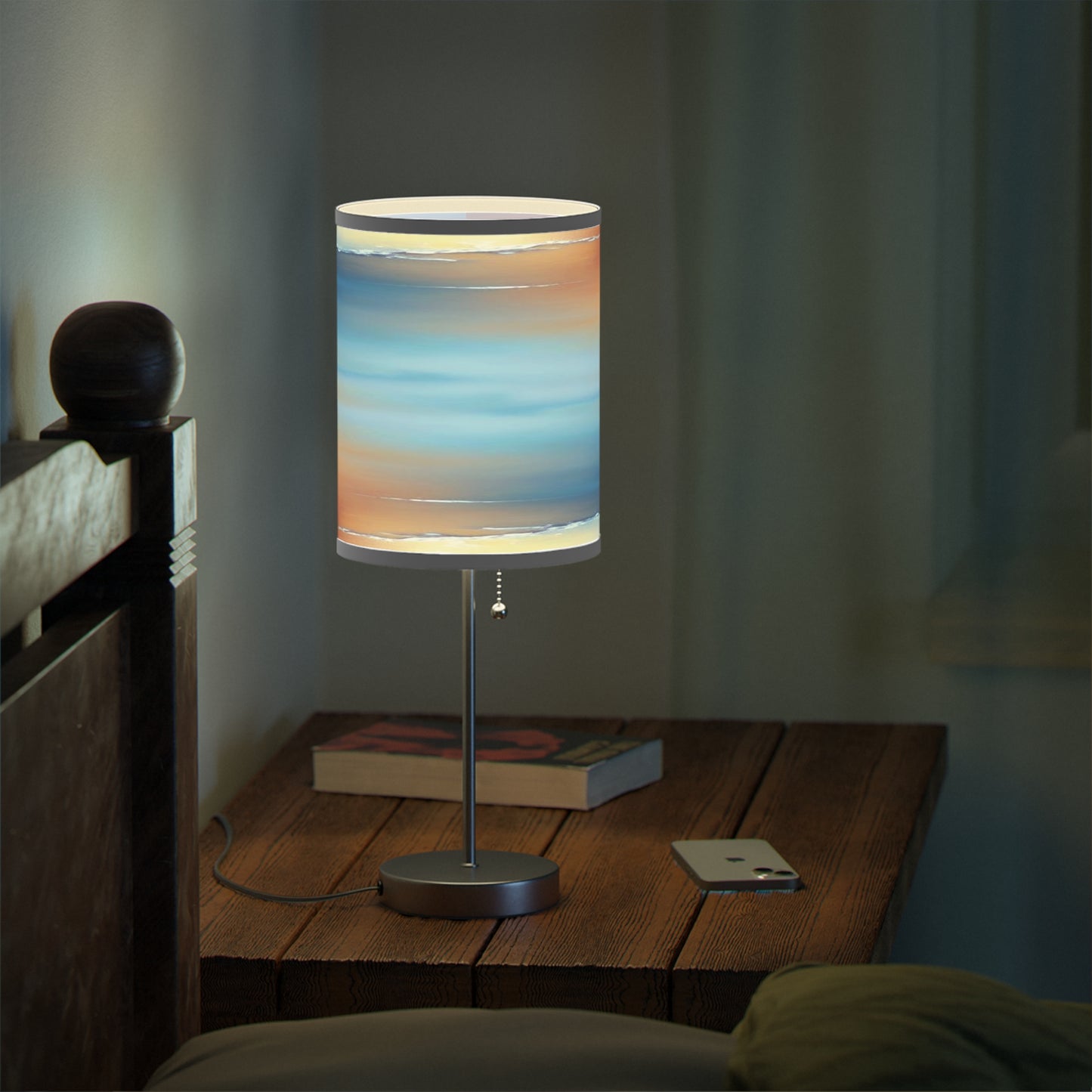 Blue Sea Red Orange Fog Table Lamp on a White or Silver Stand, US|CA plug
