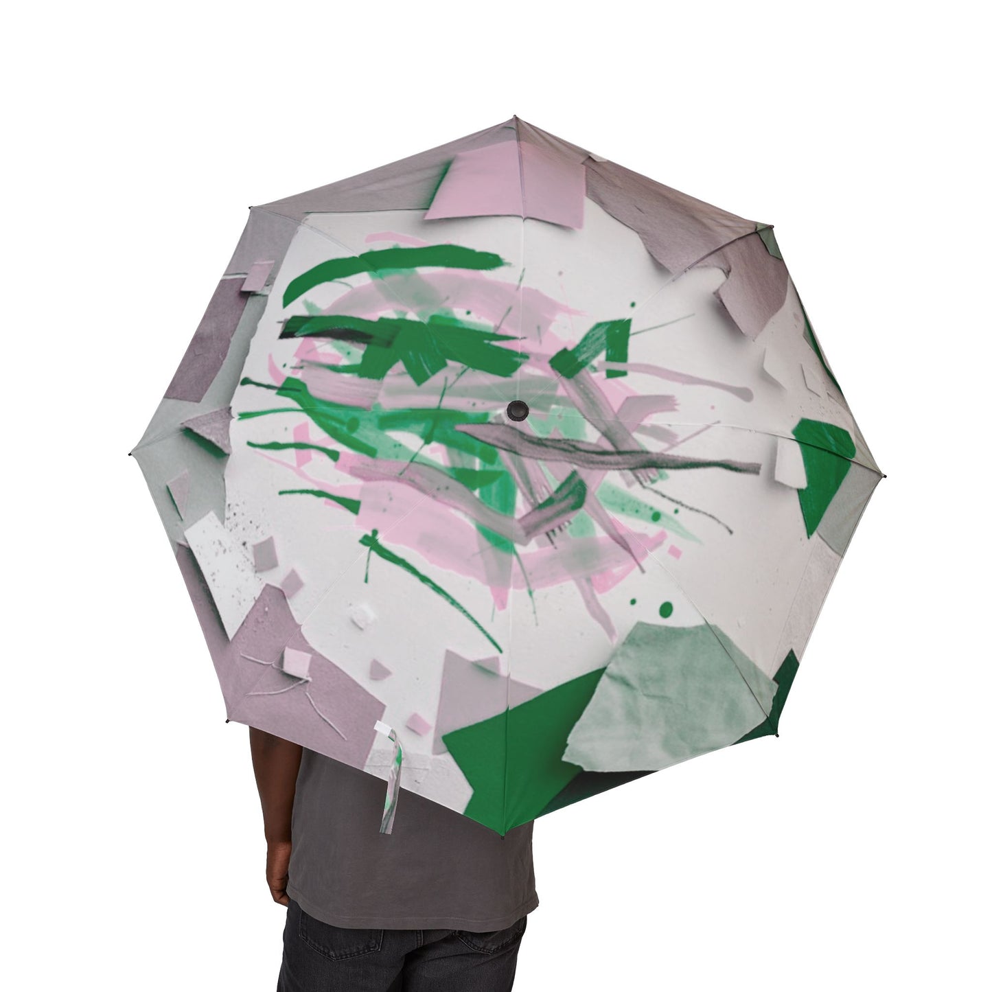 Deep Green Pink Paper Paint Foldable Umbrella - Compact & Chic