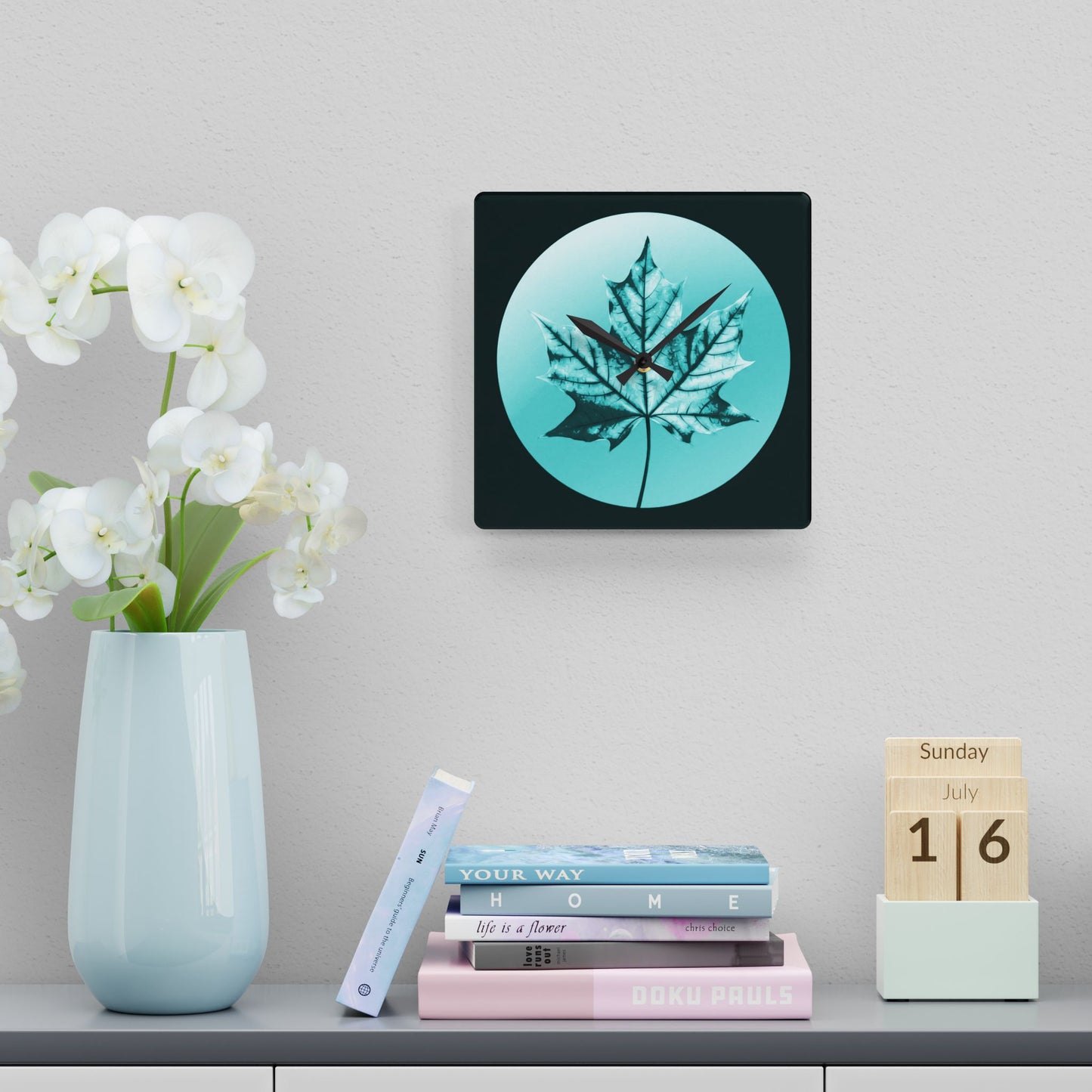 Tif Green Maple Leaf Acrylic Wall Clock, Round or Square, 10.75" x 10.75"