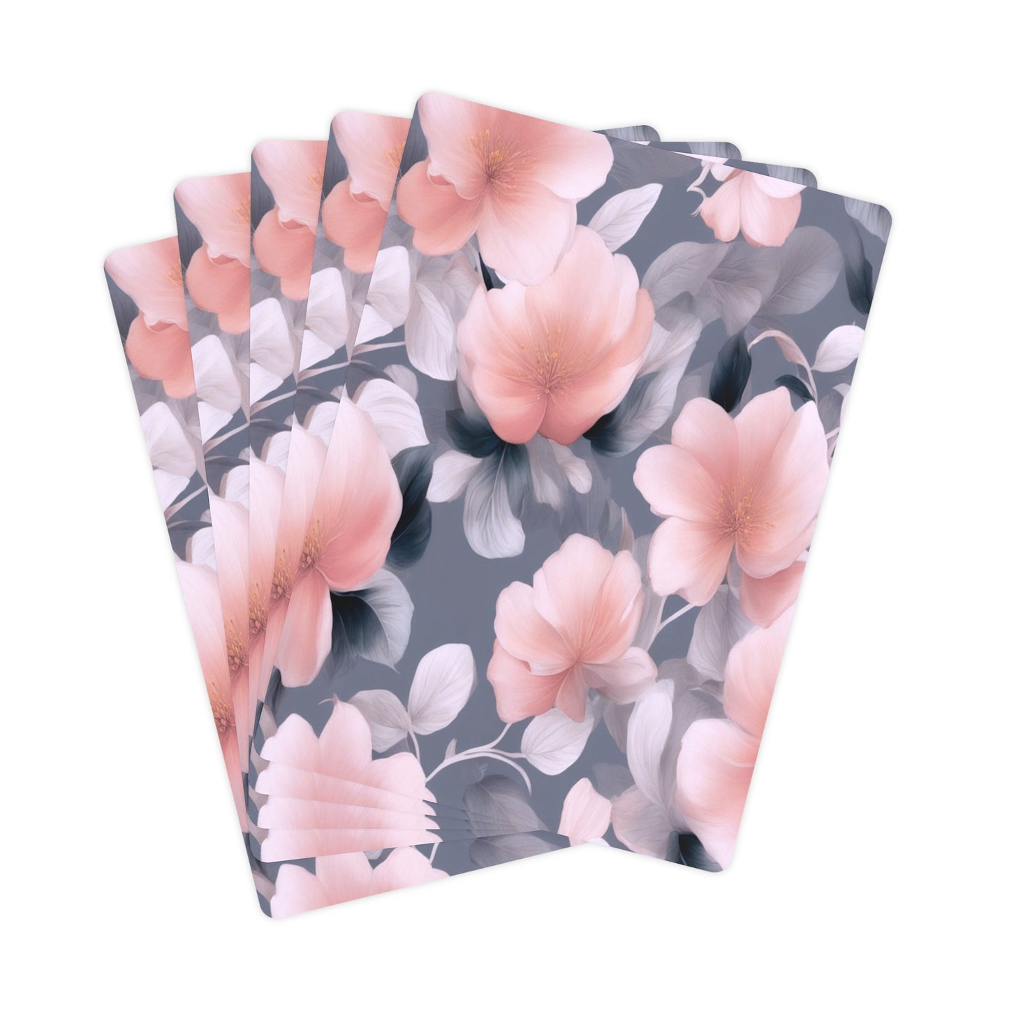 Peach and Blue Gray Floral Bunch Poker Cards