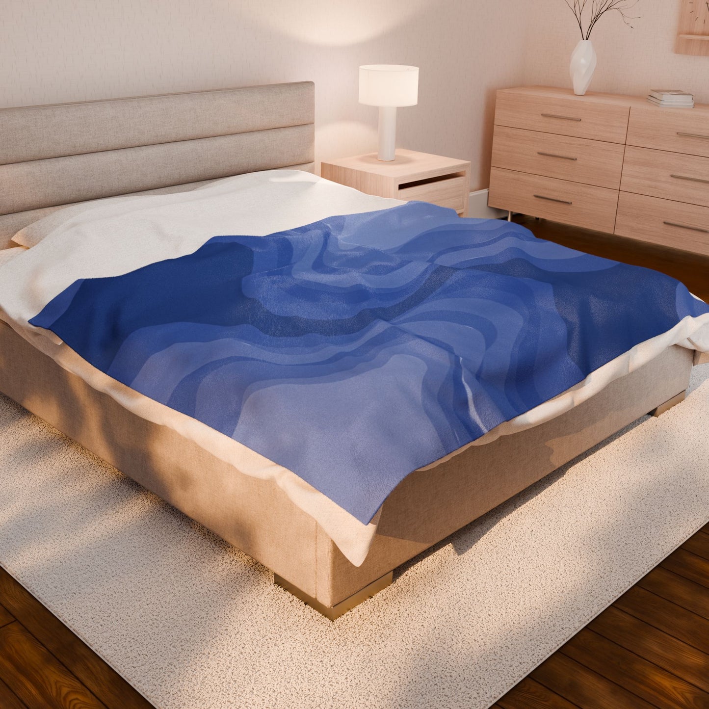Deep Blue Wavey Velveteen Plush Blanket, 60" x 80"
