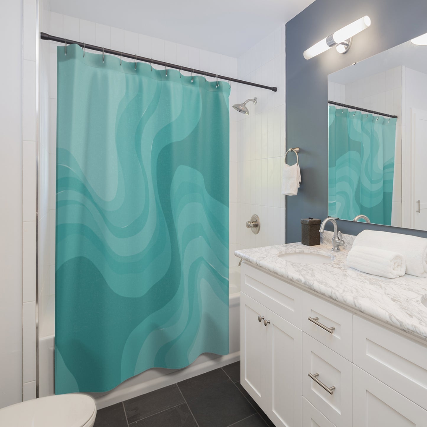 Tif Green Wavey Shower Curtains, 71" x 74"