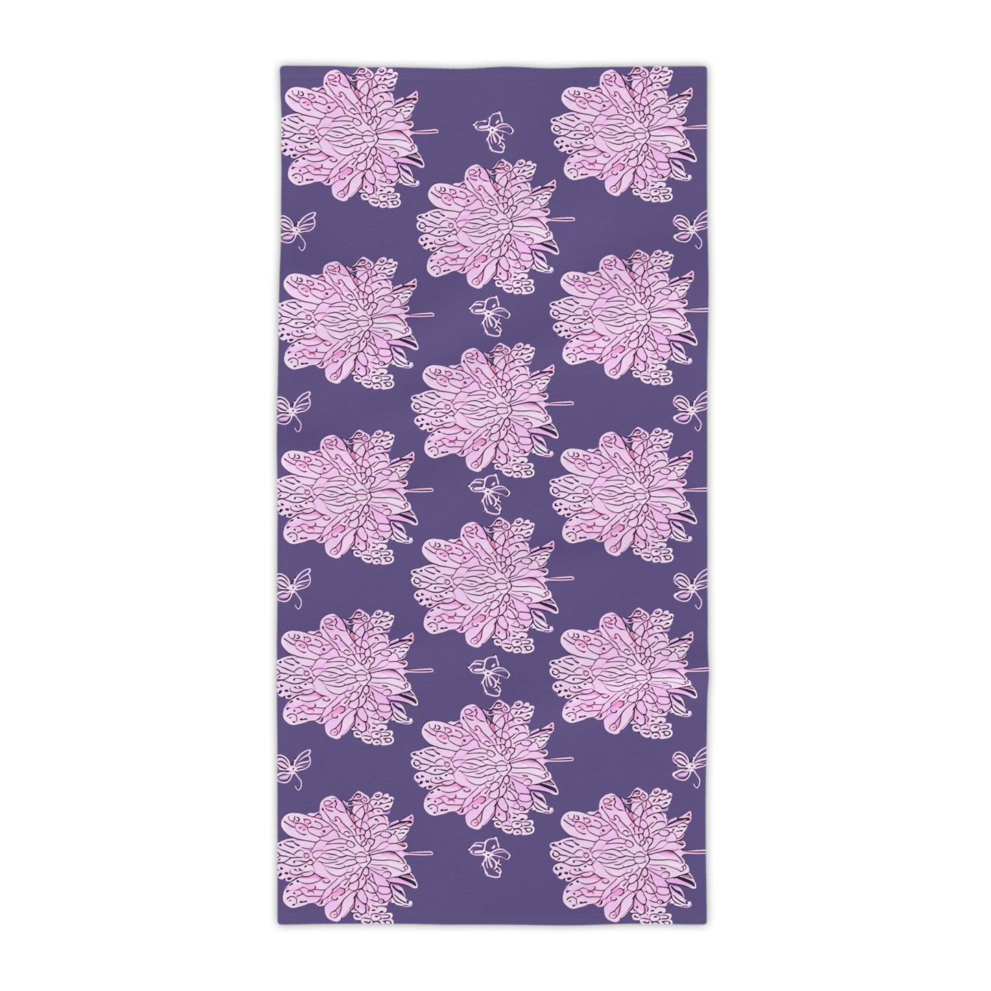 Magenta Floral Butterflies Beach Towel, 30" x 60"