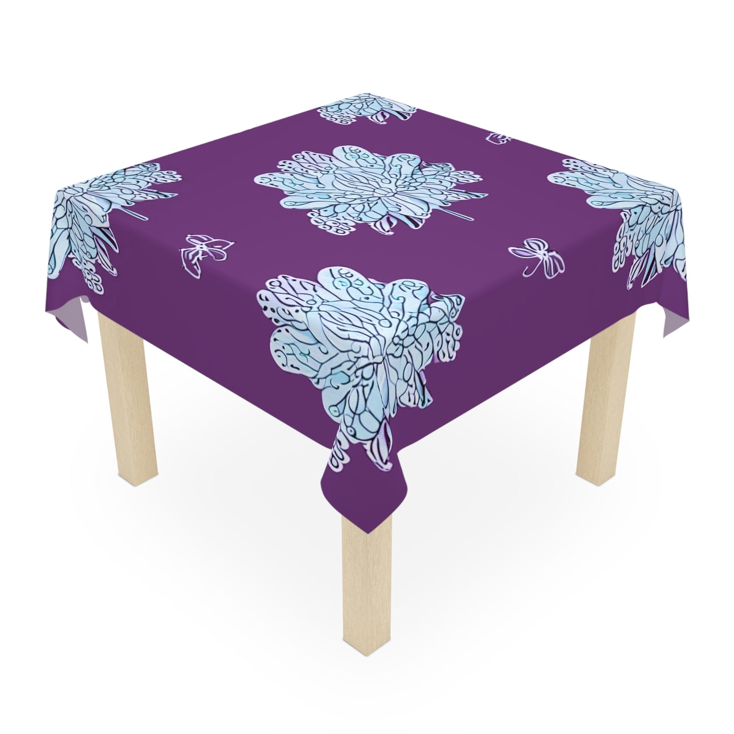 Blue Floral Butterflies Tablecloth, 55" x 55"