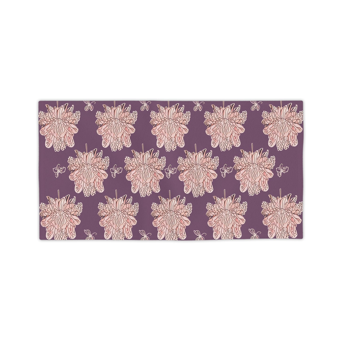 Pink Floral Butterflies Beach Towel, 24" x 44"
