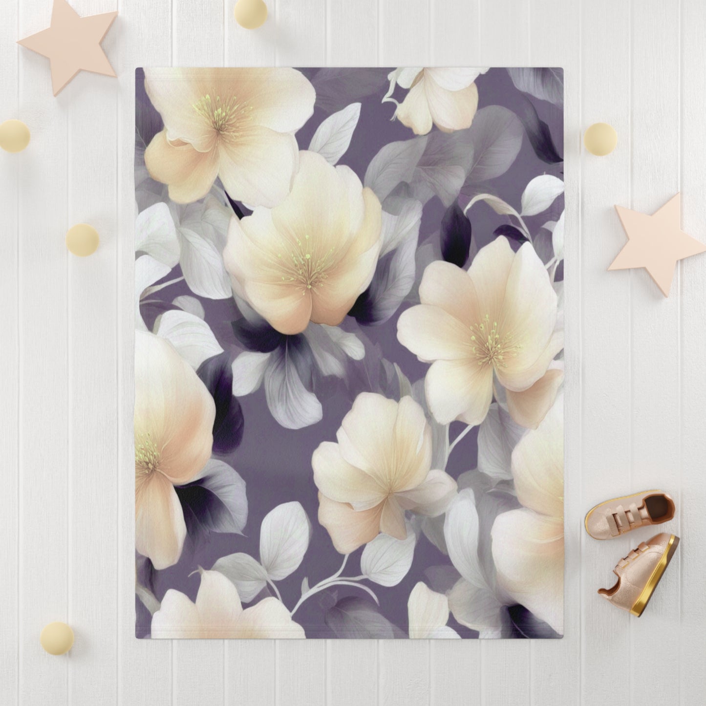White Blush Floral Bunch Soft Fleece Baby Blanket, 30" x 40"