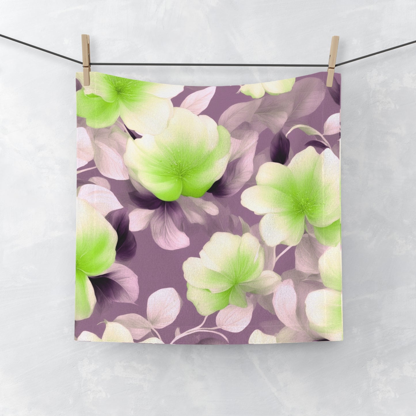 Lime Lavender Floral Bunch Face Towel, 13" x 13"