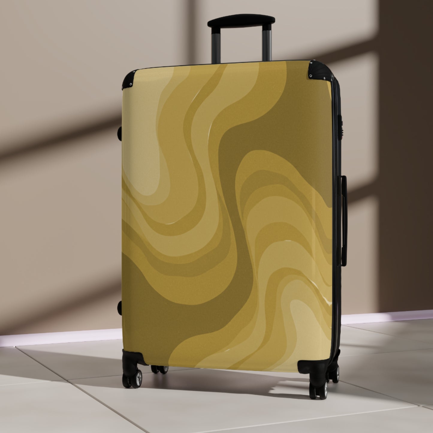 Brown Wavey Large Suitcase with built in lock, 4 double-wheels, telescopic handle, and ABS back hard-shell
