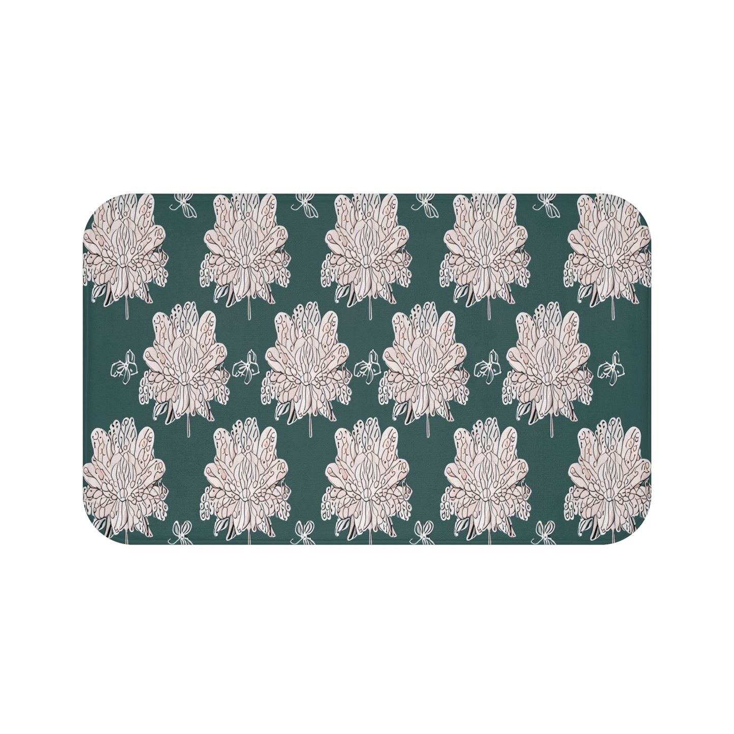 Soft White Floral Butterflies 34" x 21" Bath Mat