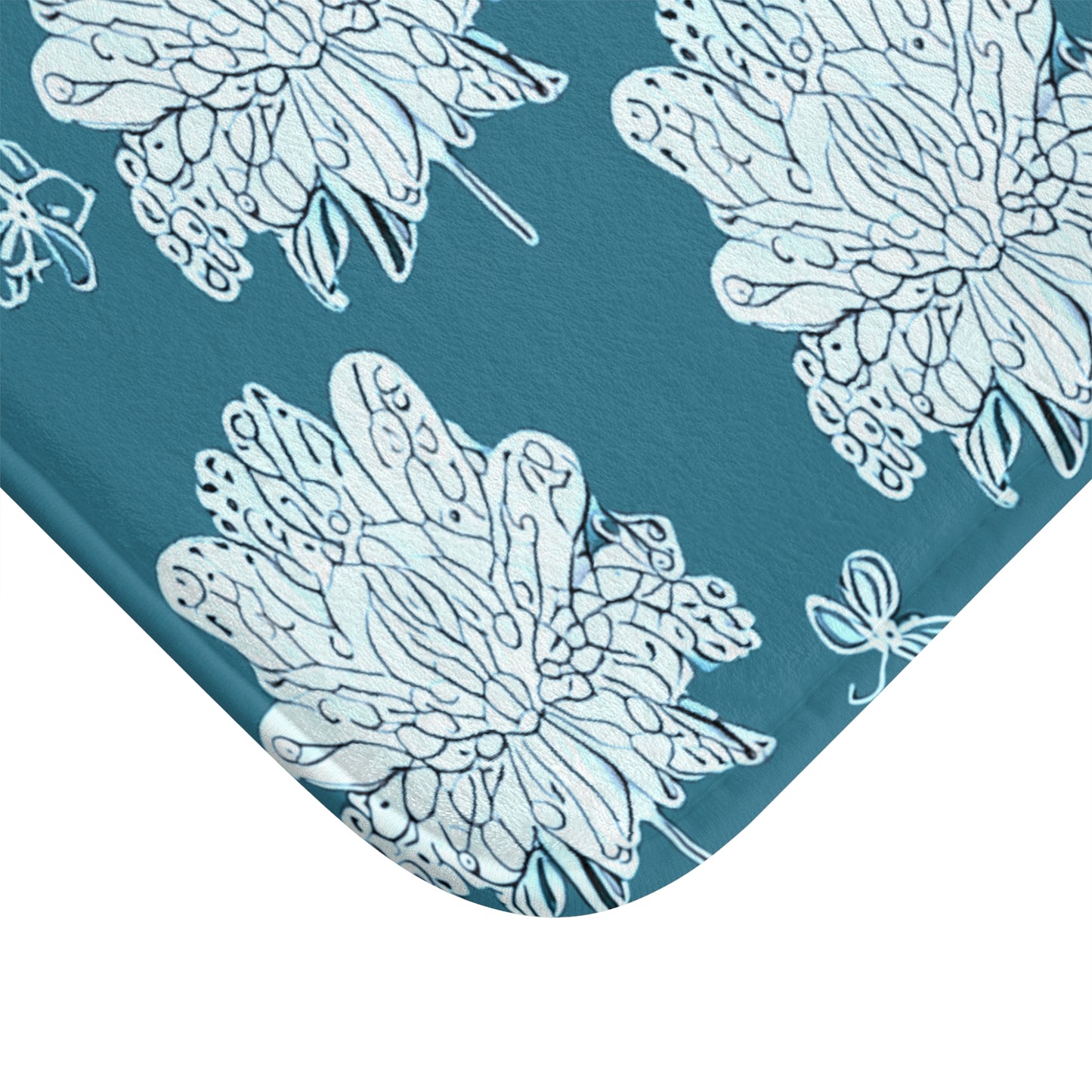 Tif Green White Floral Butterflies 34" x 21" Bath Mat
