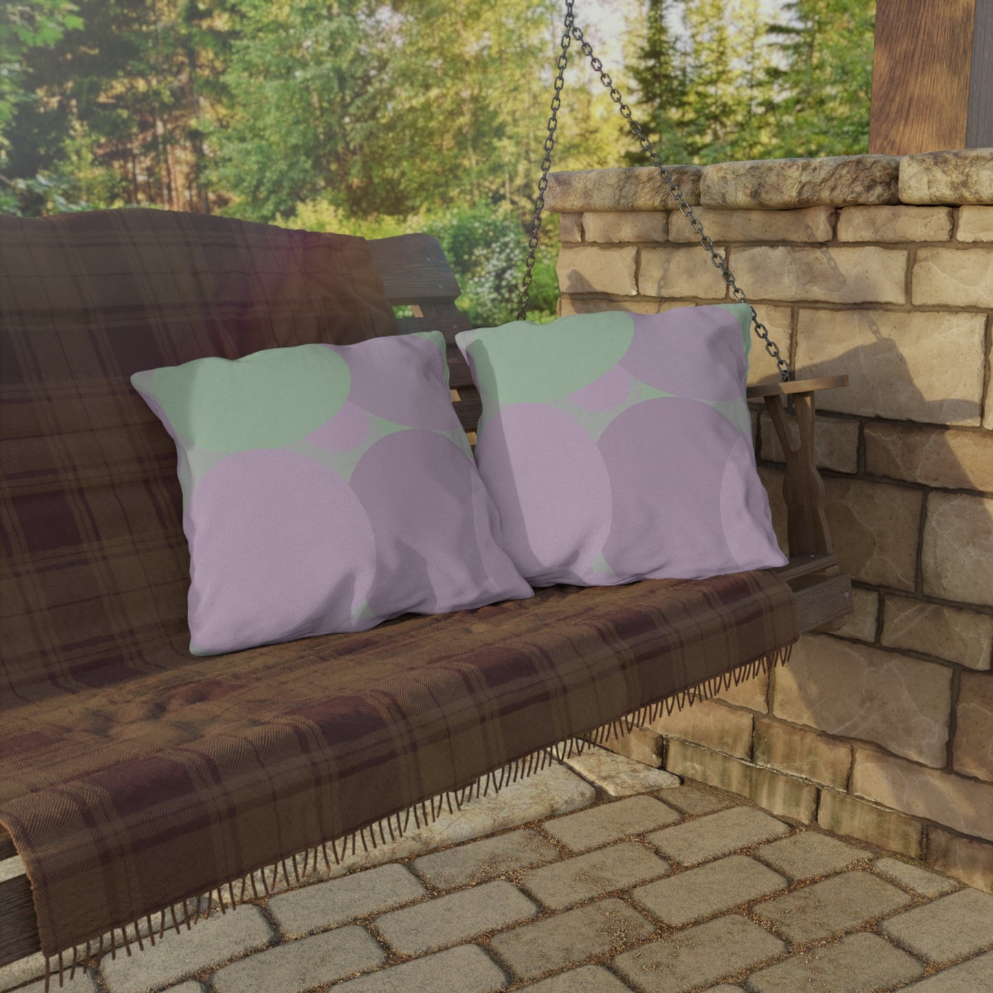 Pastel Lavender Purple and Soft Green Patches 20" x 20" Outdoor Pillows