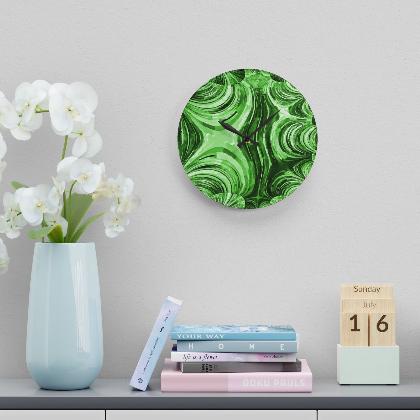 Uzi Spiral Mint Pastel Acrylic Wall Clock, Round or Square, 10.75" x 10.75"