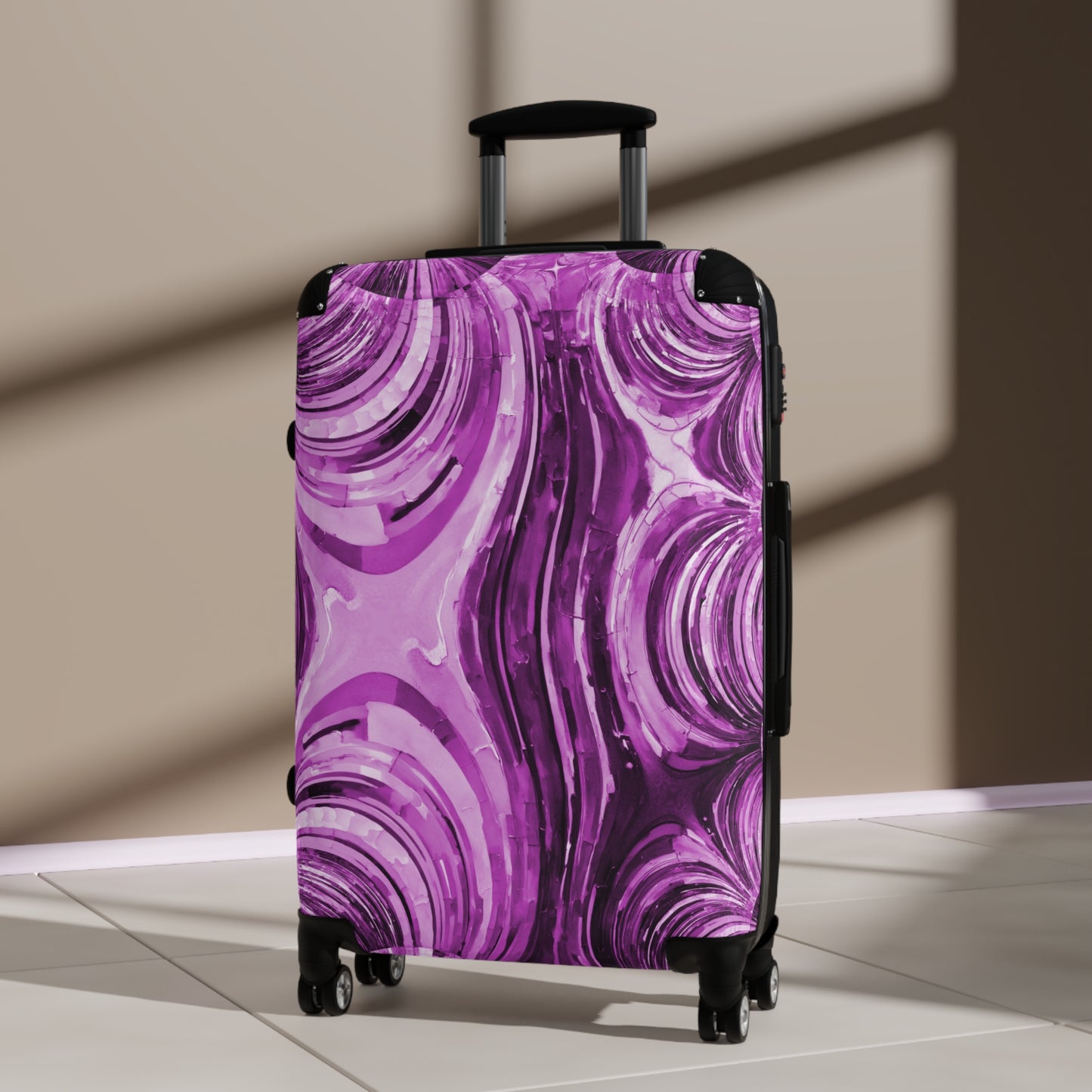 Uzi Spiral Powder Lavender Medium Suitcase with built in lock, 4 double-wheels, telescopic handle, and ABS back hard-shell