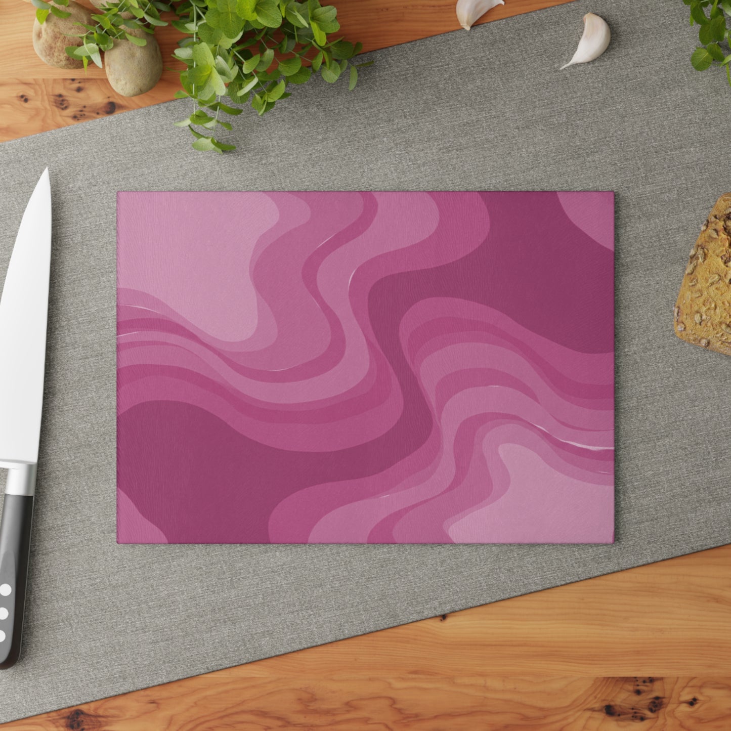 Pinky Mauve Wavey 8" x 11" Glass Cutting Board