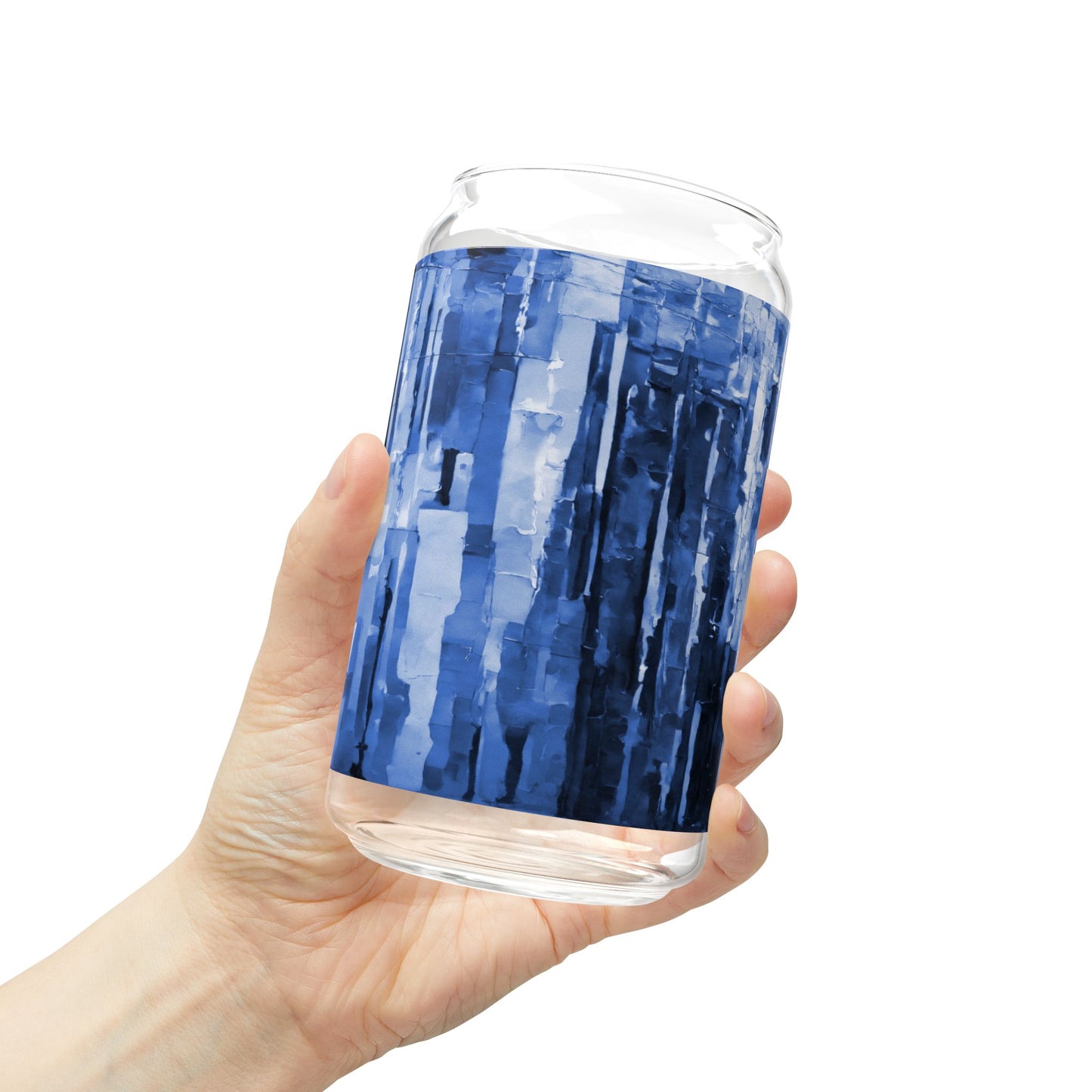 Striped Deep Blue Sipper Glass, 16oz