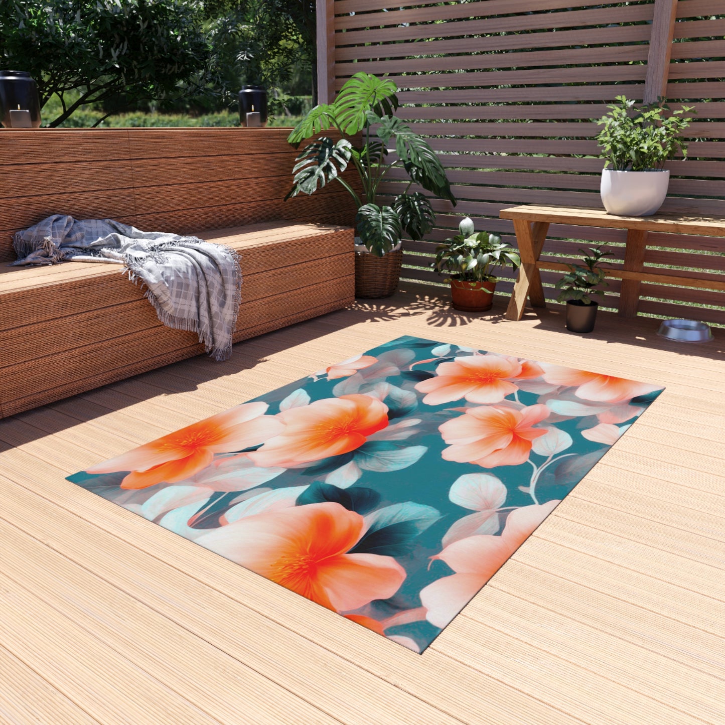 Orange Blossom Floral Bunch Outdoor Rug, 48" x 72"