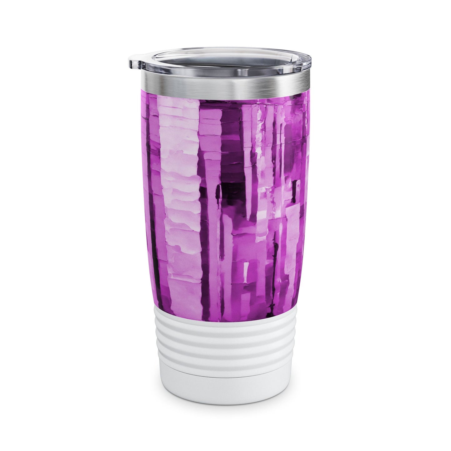 Striped Powder Lavender Ringneck Tumbler, 20oz in white, steel and black