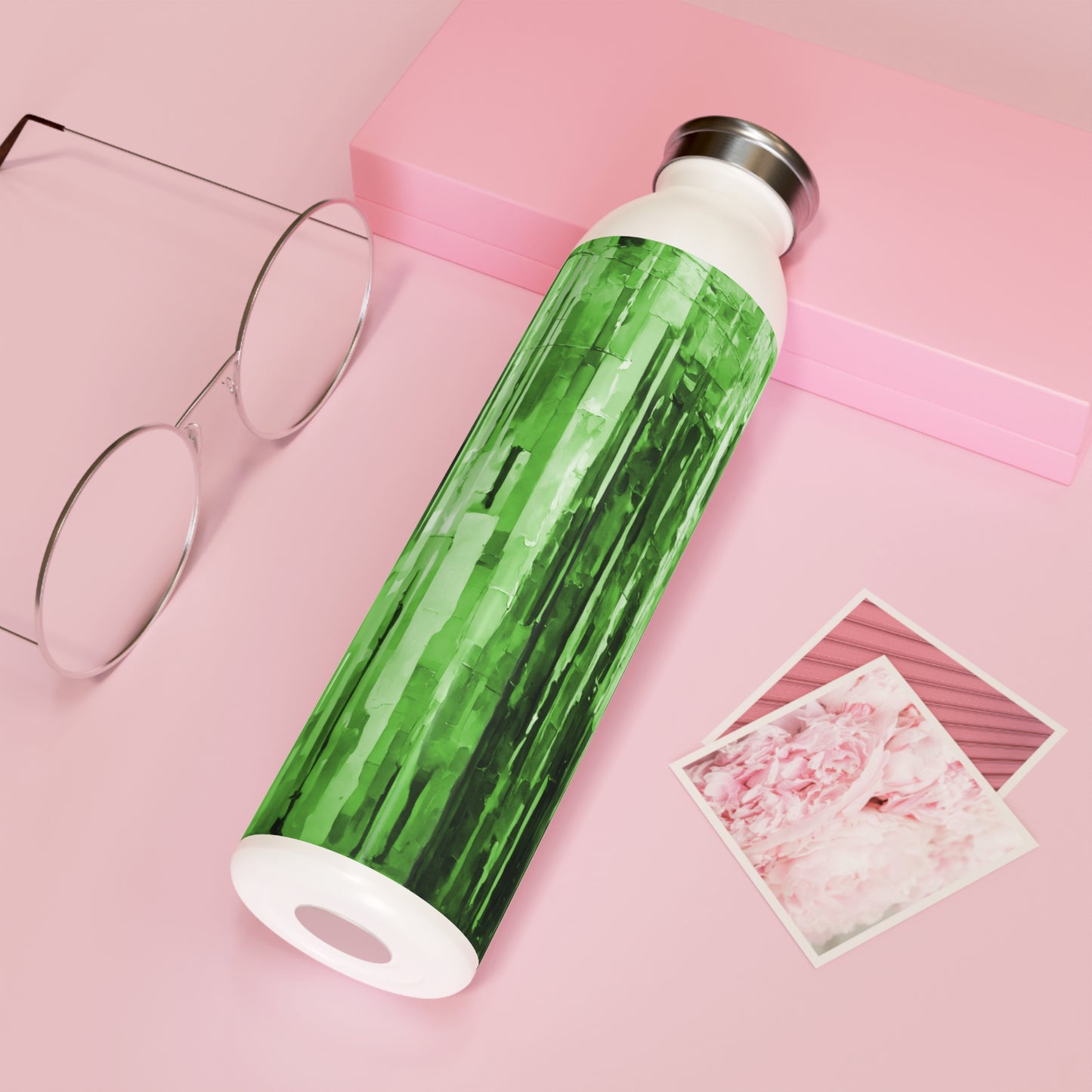Striped Mint Pastel Slim Water Bottle, 20 oz White