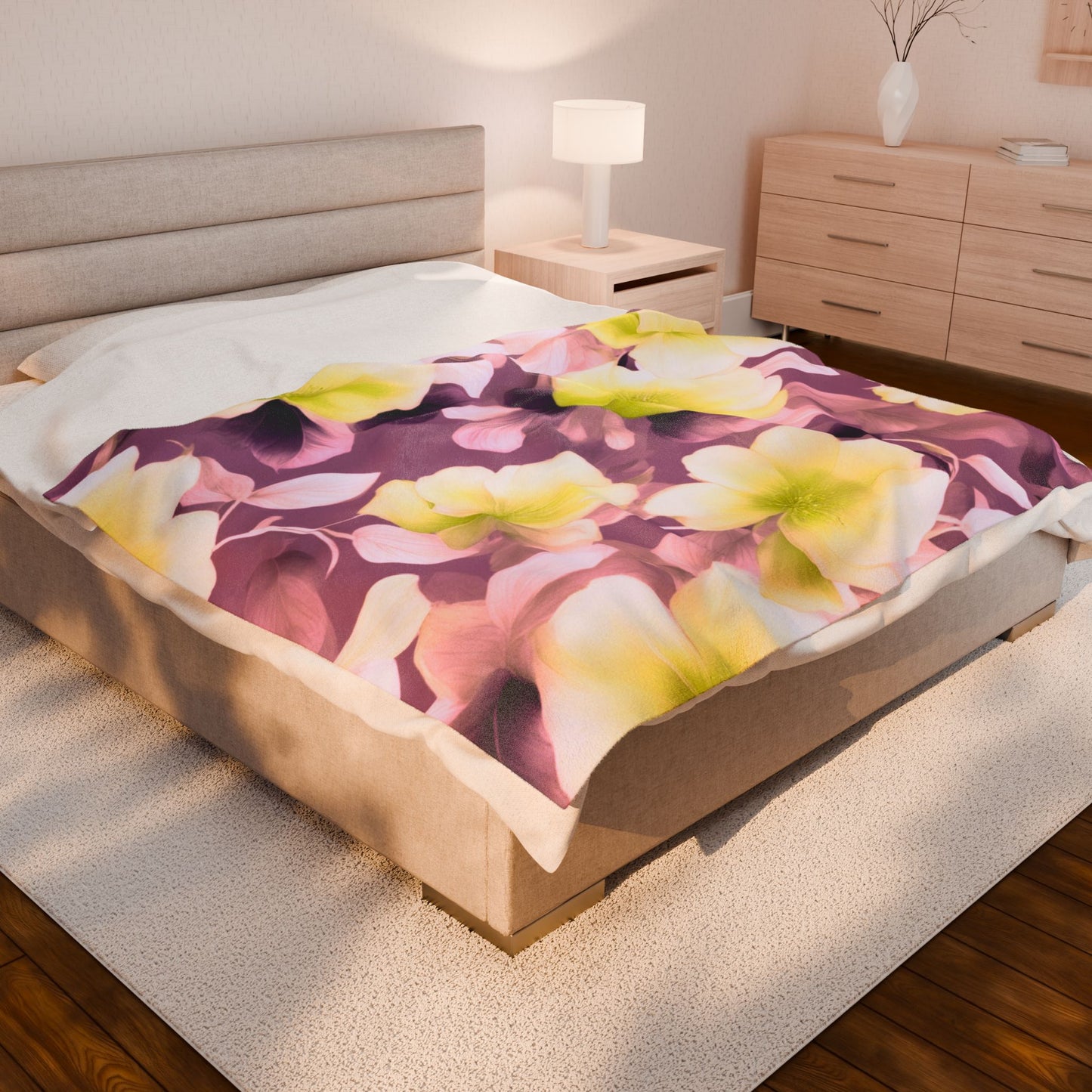 Lemon Blossom Floral Bunch Velveteen Plush Blanket, 60" x 80"