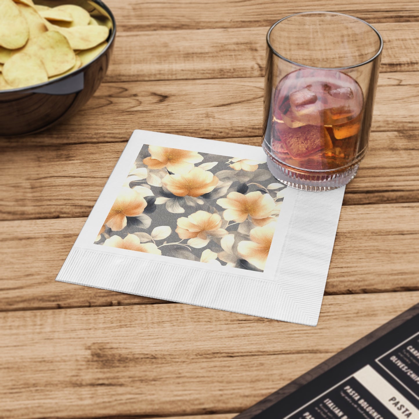 Soft Blossom Floral Bunch White Coined Napkins, 6.5" x 6.5"