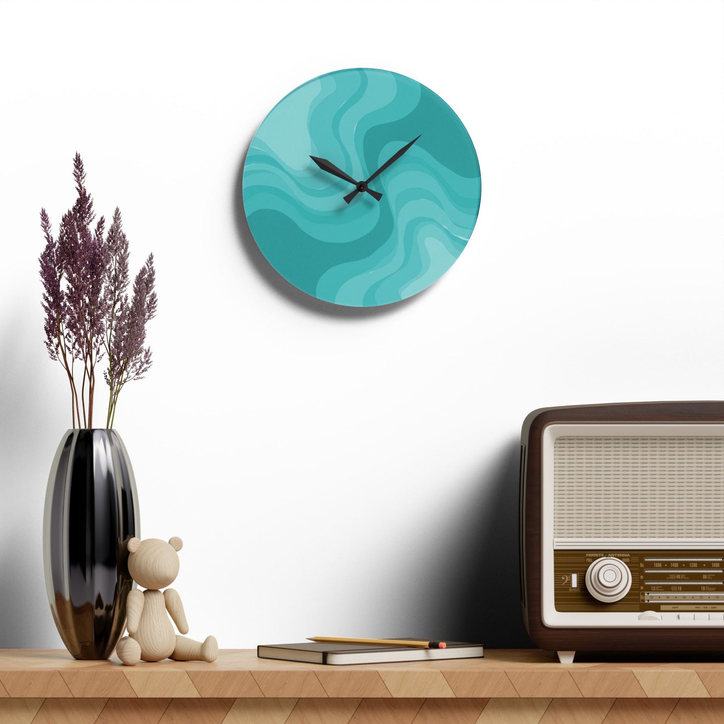 Tif Green Wavey 10.75" x 10.75" Round or Square Acrylic Wall Clock