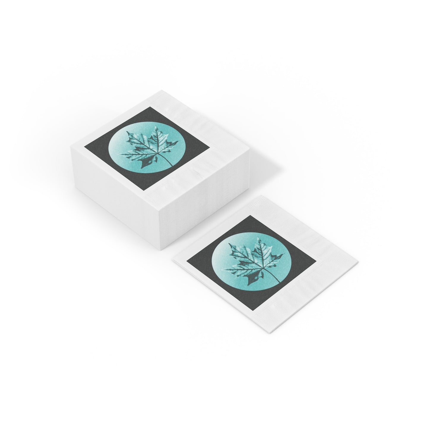 Tif Green Maple Leaf White Coined Napkins, 6.5" x 6.5"