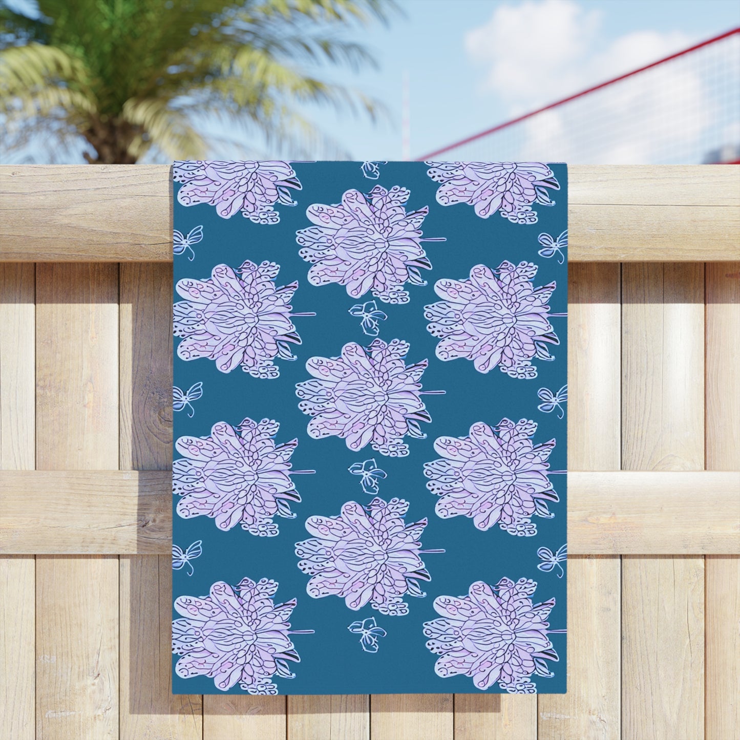 Lavender Floral Butterflies Beach Towel, 24" x 44"